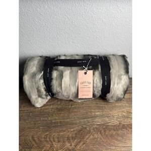 NEW With Tags West Elm Faux Fur Ombre Throw 47" X 60" in Gray Offset Stripe